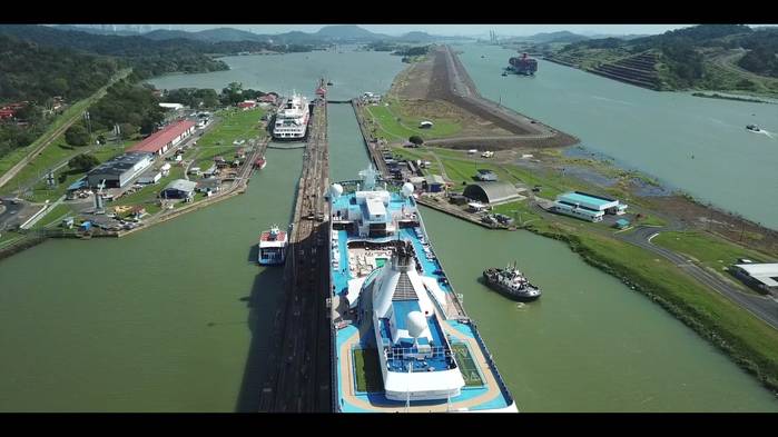 Two Cruise Ships Crossing the Panama Canal | AirVuz