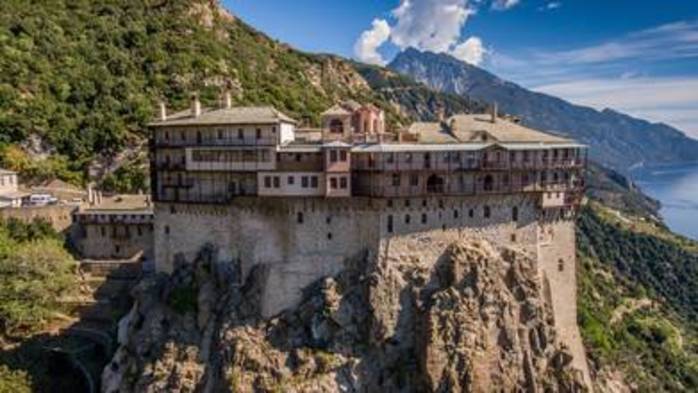 Simonos Petra Monastery at the Holy Mountain, Greece | AirVuz